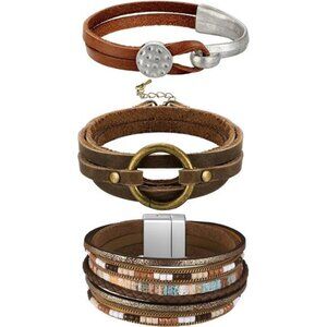 3 Pcs Western Jewelry for Women Bohemian Leather Bracelets for Women